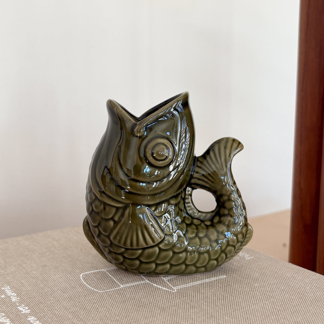 Small khaki fish vase in ceramic