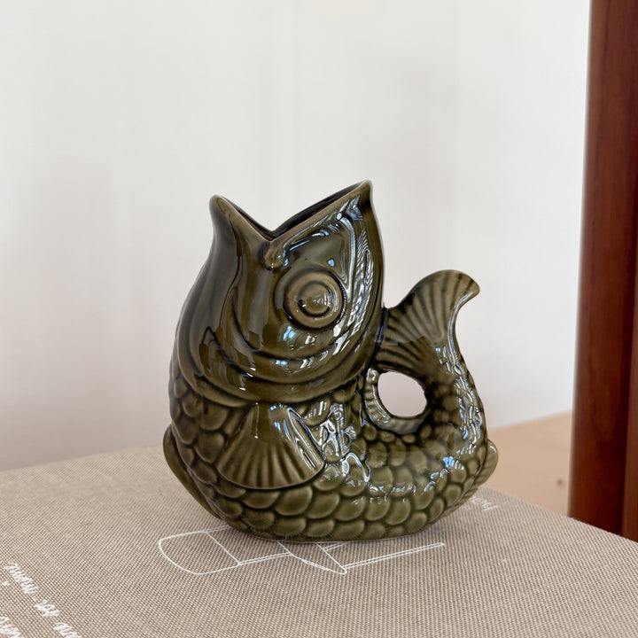 Small khaki fish vase in ceramic