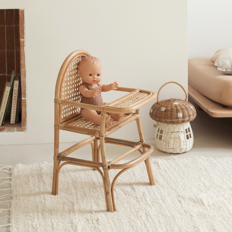 Chaise haute pour poupée en cannage et rotin Garance - Le Joli Shop